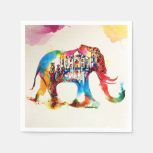 Indien-Elefant-Vintager Reise-LiebeWatercolor Serviette