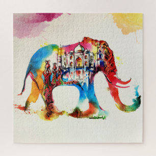 Indien Elephant Vintage Travel Liebe Wassercolor Puzzle