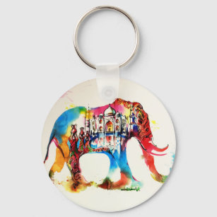 Indien Elephant Vintage Travel Liebe Wassercolor Schlüsselanhänger