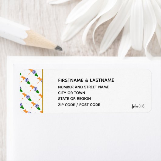 INDIEN FLAG | John 3:16 | Indian Map Rücksendeadre (Insitu)