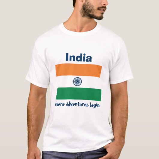Indien-Flagge + Karte + Text-T - Shirt (Vorderseite)