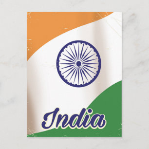 Indien-Flagge Vintage-Reiseposter. Postkarte