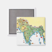 Indien, Karte mit Illustrationen Magnet (Vorderseite/Rückseite)