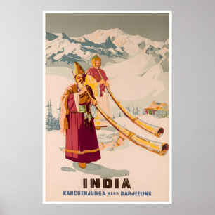 Indien Kunst Darjeeling Reiseplakat Kanchenjunga Poster
