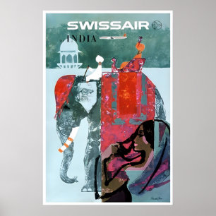 Indien Kunst Indischer Elefant Druck Swissair Reis Poster