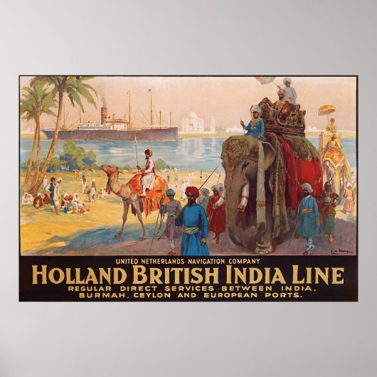 Indien-Linie, Elefantenvermieter am Wasser Poster (Vorne)
