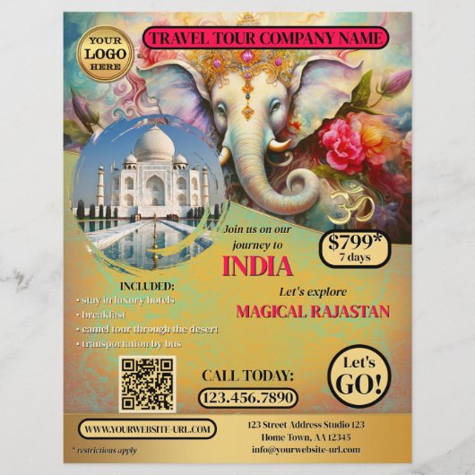 Indien Reisen Ganesh farbenfrohe Vorlage Flyer (Vorne)