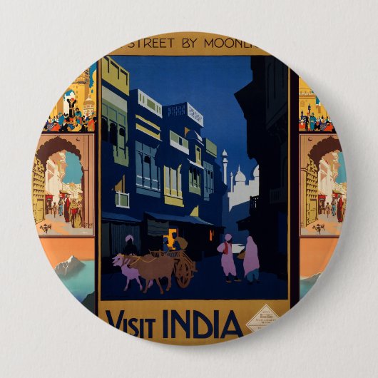 Indien Reiseplakat Collage Knopf Button (Vorderseite)