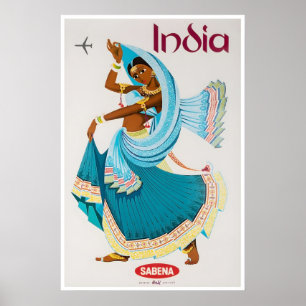 Indien Reiseplakat Indische Frau Kunst Sabena Druc Poster