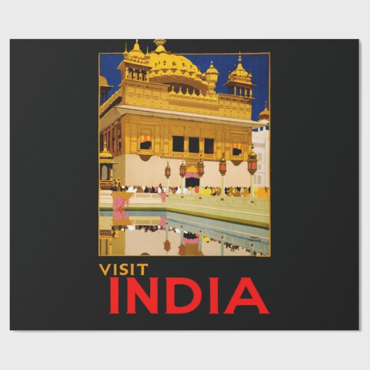 Indien Reiseplakat indische Vintage Kunst Geschenkpapier (Flach)