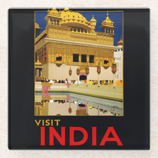 Indien Reiseplakat indische Vintage Kunst Glasuntersetzer (Vorderseite)