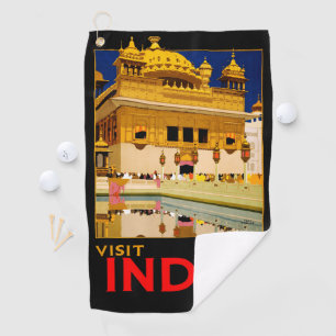 Indien Reiseplakat indische Vintage-Kunst Golfhandtuch