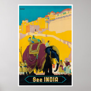 Indien Reiseplakat Indischer Druck Elefanten Kunst Poster