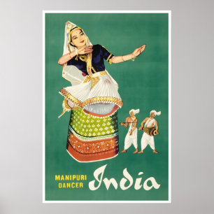 Indien Reiseplakat Manipuri Tänzer Kunstprint Poster