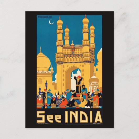 Indien Reiseplakatkarte Postkarte (Vorderseite)