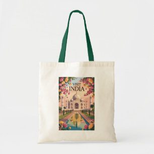 Indien Taj Mahal Illustration Reise Kunst Vintage Tragetasche