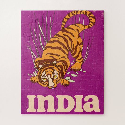 Indien Tiger Vintage-Reiseposter Puzzle (Vertikal)