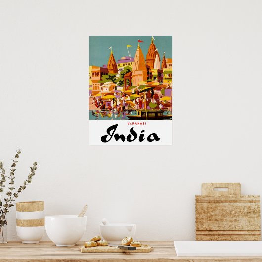 Indien, traditionelle Gebäude in der Stadt Varanas Poster (Küche)