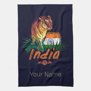 Indien Vintage Tiger Mit Flagge Retro Lotus Souven Geschirrtuch