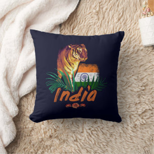 Indien Vintage Tiger Mit Flagge Retro Lotus Souven Kissen