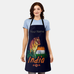 Indien Vintage Tiger Mit Flagge Retro Lotus Souven Schürze