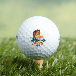 Indien Vintager Tiger mit Flaggen Retro Lotus Souv Golfball