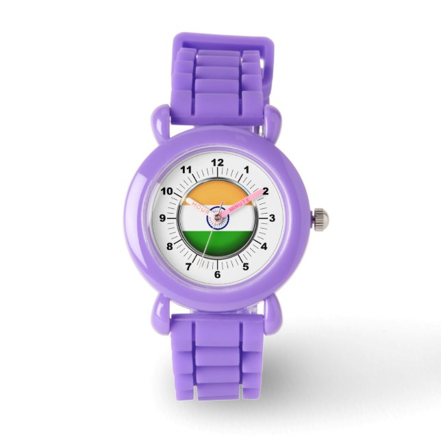 Indiens Flagge - Roter Glitzer-Strap Watch Armbanduhr (Vorderseite)