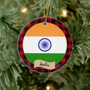 Indiens, karierte und indische Flagge mit rotem Bü Keramik Ornament