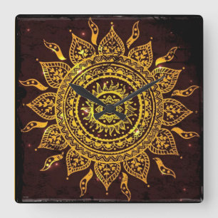 Indiensolarmotiv-Sonnengott Quadratische Wanduhr