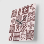 Indigene Amerikaner - Ethnologische Symbole braune Quadratische Wanduhr (Winkel)