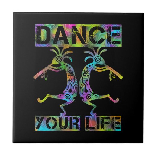 Indigene Amerikaner Kokopelli - Dance Your Life 2 Fliese (Vorderseite)