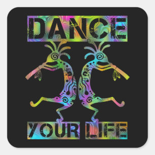 Indigene Amerikaner Kokopelli - Dance Your Life 2 Quadratischer Aufkleber
