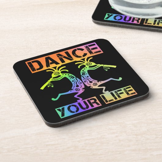Indigene Amerikaner Kokopelli - Dance Your Life 4 Getränkeuntersetzer (Linke Seite)