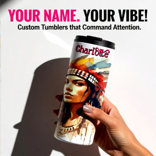 Indigene Frau: Sepia Watercolor Warbon Thermosbecher