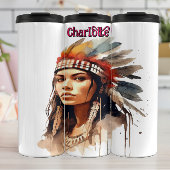 Indigene Frau: Sepia Watercolor Warbon Thermosbecher