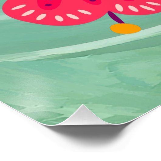 Indigene Frau W/farbenfrohe Blume auf weich grün Poster (Ecke)