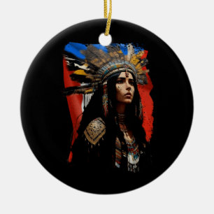 Indigene Taino Woman Puerto Rico Flag Karibik Keramik Ornament