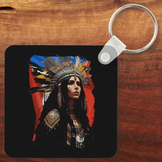 Indigene Taino Woman Puerto Rico Flag Karibik Schlüsselanhänger (Rückseite)