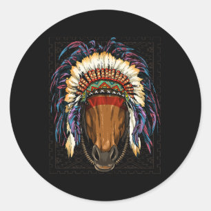 Indigener Amerikanische Ureinwohner Horse Cowboy I Runder Aufkleber
