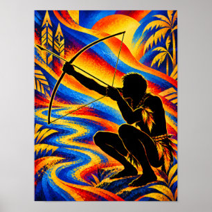 Indigener Bogenschütze mit Bogen und Pfeil Silhoue Poster