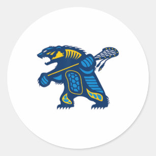 Indigener Lacrosse Bär Runder Aufkleber