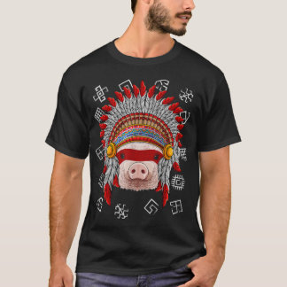 Indigenous Pig Native American Farmer Indian Headd T-Shirt