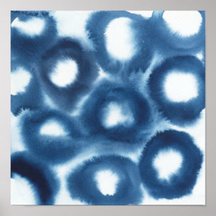 Indigio Aquarell-Druck-Kreise Poster