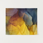 Indigo Amber Alcohol Ink Flow Abstract Wandteppich (Vorderseite (Horizontal))