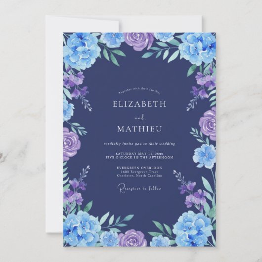 Indigo Amethyst Gemalte Hochzeit Einladung (Vorderseite)