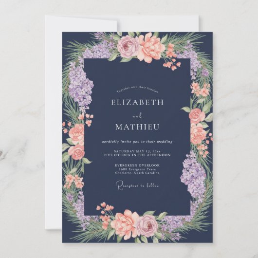 Indigo Amethyst Kranz Hochzeit Einladung (Vorderseite)
