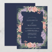 Indigo Amethyst Kranz Hochzeit Einladung (Vorne/Hinten)