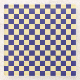 Indigo and butter checkerboard pattern glasuntersetzer