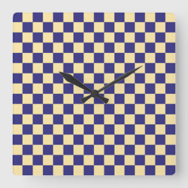 Indigo and butter checkerboard pattern quadratische wanduhr