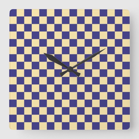 Indigo and butter checkerboard pattern quadratische wanduhr (Vorderseite)